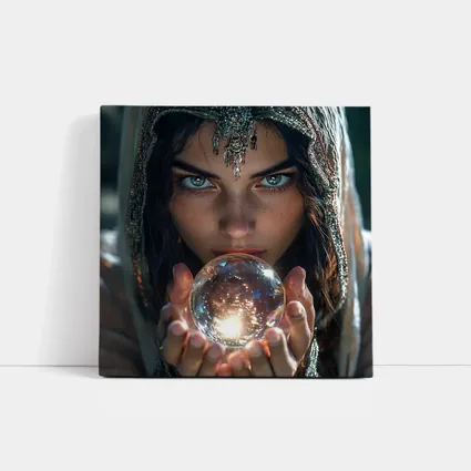 Mystic Woman Holding Glowing Crystal Ball