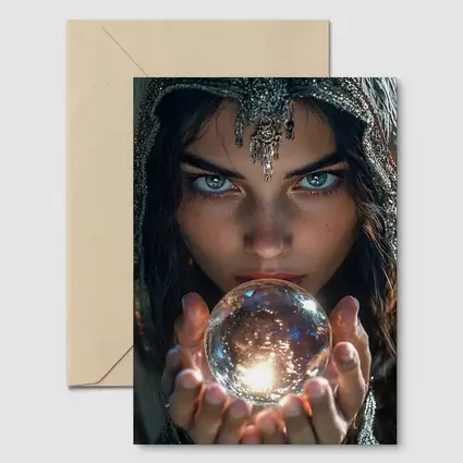 Mystic Woman Holding Glowing Crystal Ball