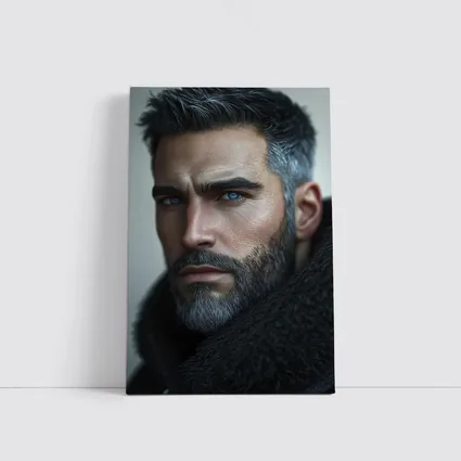 Silver Haired Man Blue Eyes Dark Portrait