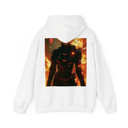 Cyberpunk Woman Warrior Fire Explosion Background