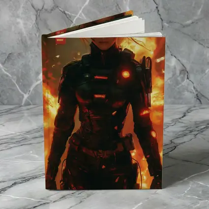 Cyberpunk Woman Warrior Fire Explosion Background