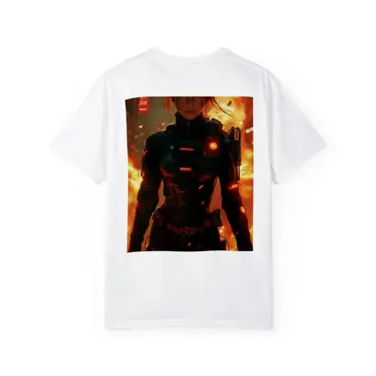 Cyberpunk Woman Warrior Fire Explosion Background