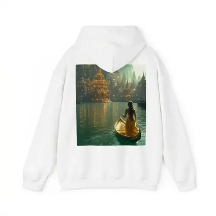 Woman in Golden Gondola Fantasy City