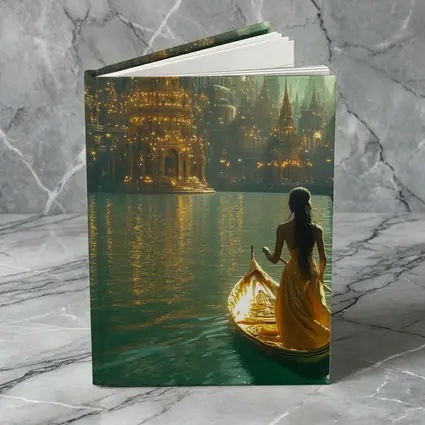 Woman in Golden Gondola Fantasy City