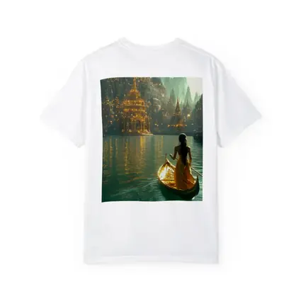 Woman in Golden Gondola Fantasy City