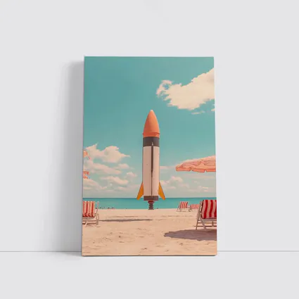 Retro Rocket On Sunny Beach Summer