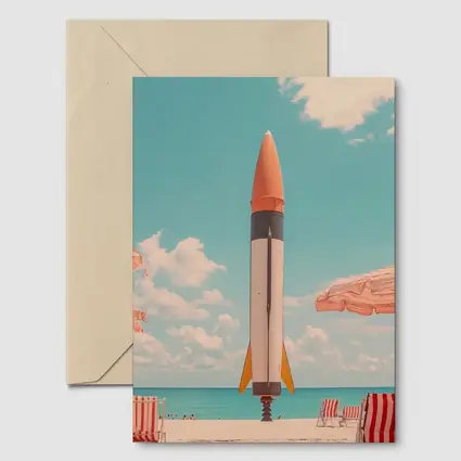 Retro Rocket On Sunny Beach Summer