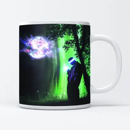 Cyberpunk Wizard Glowing Orb Dark Forest