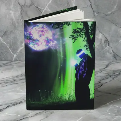 Cyberpunk Wizard Glowing Orb Dark Forest