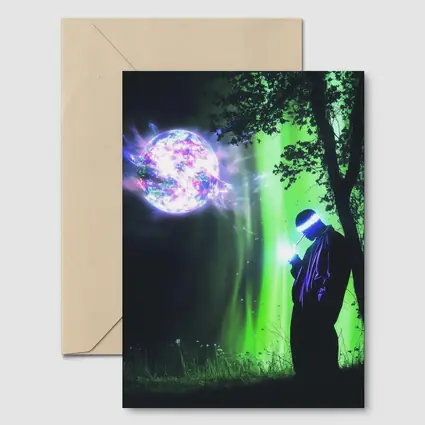 Cyberpunk Wizard Glowing Orb Dark Forest