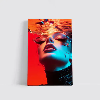 Woman Underwater Red Blue Neon Fashion