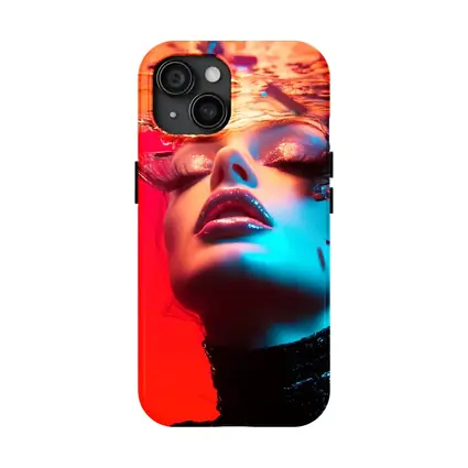 Woman Underwater Red Blue Neon Fashion