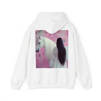 White Horse Woman Pink Floral Background
