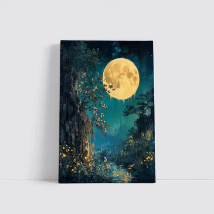 Full Moon Night Fantasy Forest Painting