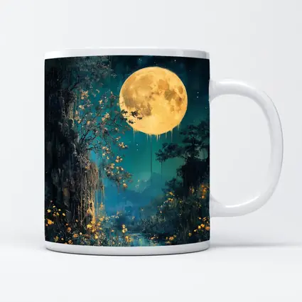 Full Moon Night Fantasy Forest Painting