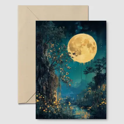 Full Moon Night Fantasy Forest Painting