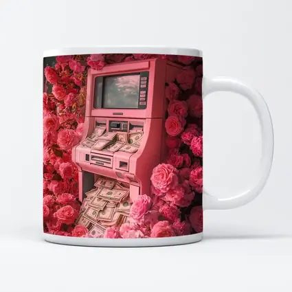 Pink ATM Machine Overflowing With Cash Roses