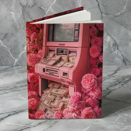 Pink ATM Machine Overflowing With Cash Roses