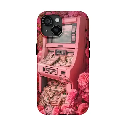 Pink ATM Machine Overflowing With Cash Roses