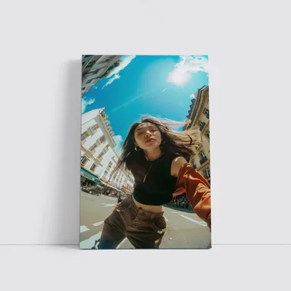 Young Woman Selfie Sunny City Street