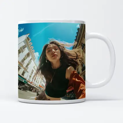 Young Woman Selfie Sunny City Street
