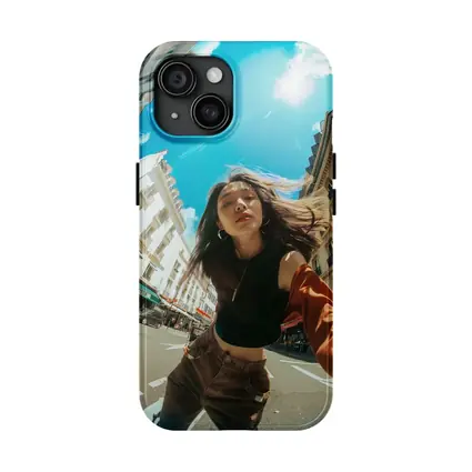 Young Woman Selfie Sunny City Street