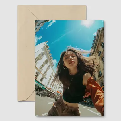 Young Woman Selfie Sunny City Street