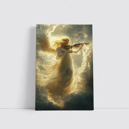 Angel Playing Violin Among Golden Clouds