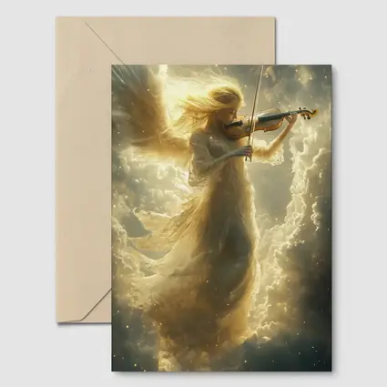 Angel Playing Violin Among Golden Clouds