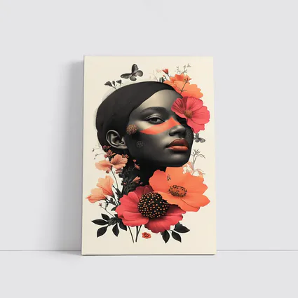 Black Woman Portrait Floral Collage Art