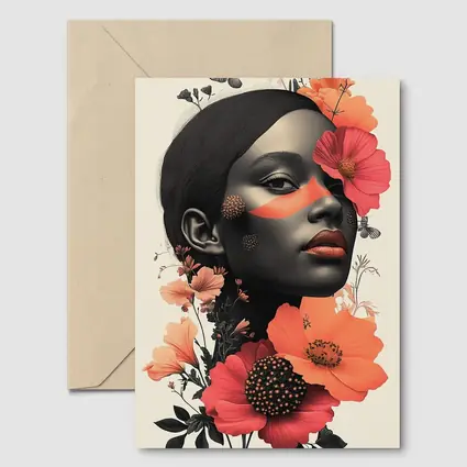 Black Woman Portrait Floral Collage Art