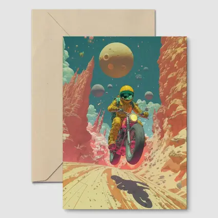Astronaut Riding Motorcycle Alien Desert Space