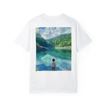 Anime Boy Standing By Serene Forest Lake