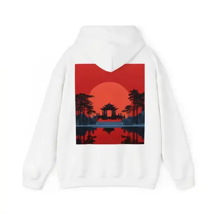 Chinese Pagoda Red Sun Reflection Art