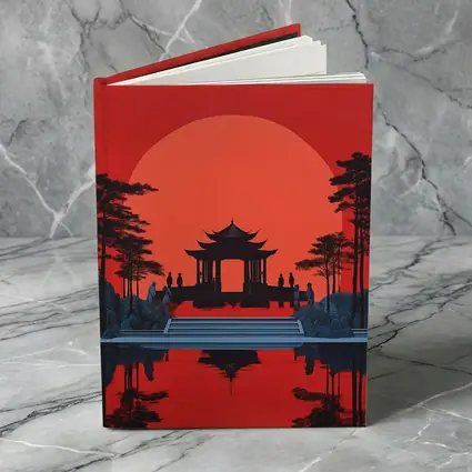 Chinese Pagoda Red Sun Reflection Art