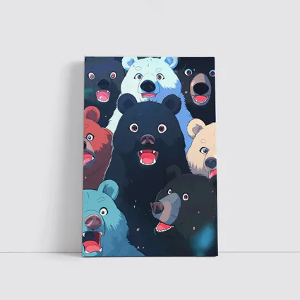 Anime Bears Crowd Dark Background Art