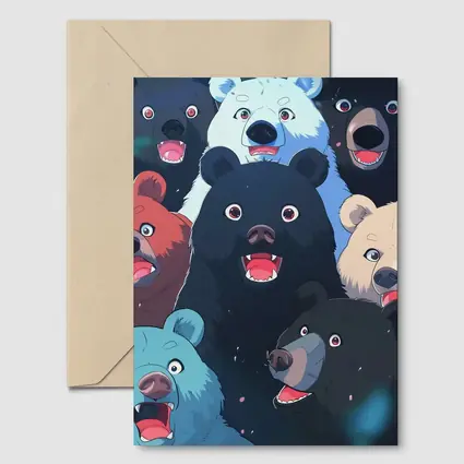 Anime Bears Crowd Dark Background Art