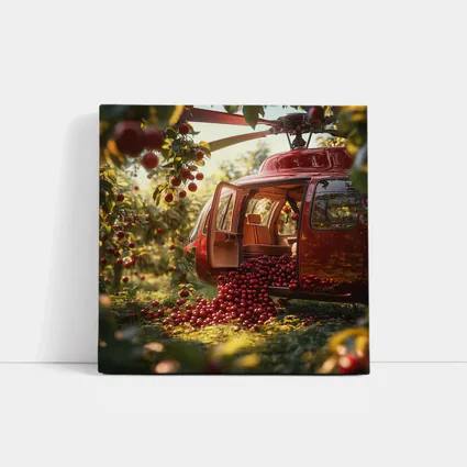 Red Helicopter Overflowing With Cherries Orchard