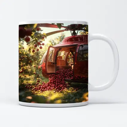 Red Helicopter Overflowing With Cherries Orchard
