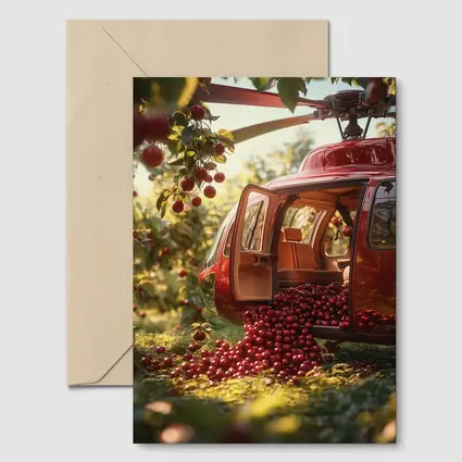 Red Helicopter Overflowing With Cherries Orchard