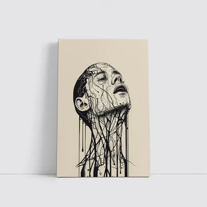 Ink Dripping Face Beige Abstract Art