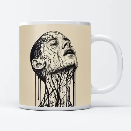Ink Dripping Face Beige Abstract Art