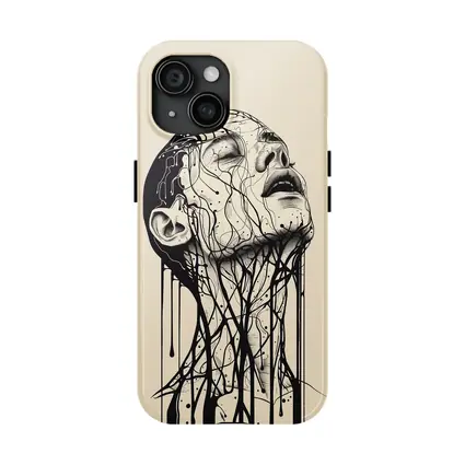 Ink Dripping Face Beige Abstract Art