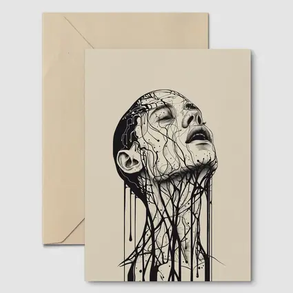 Ink Dripping Face Beige Abstract Art
