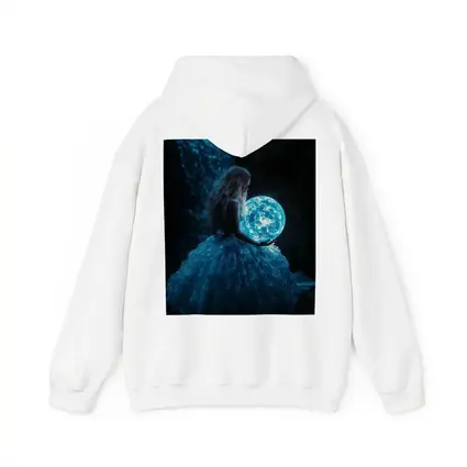 Girl Holding Glowing Moon By Waterfall