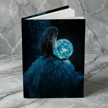 Girl Holding Glowing Moon By Waterfall