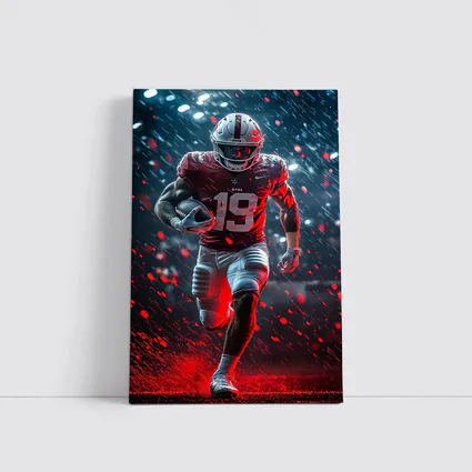 Football Player Running In Rain Neon Light