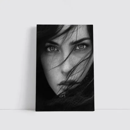 Black and White Woman Portrait Wind Hair