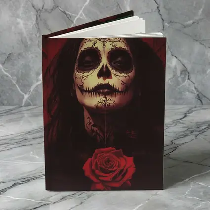Sugar Skull Woman Dark Red Rose Art