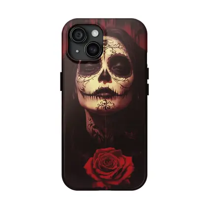 Sugar Skull Woman Dark Red Rose Art